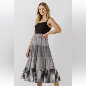 English Factory Contrast Sleeveless Cotton Midi Sundress, size Medium, Blk/wht